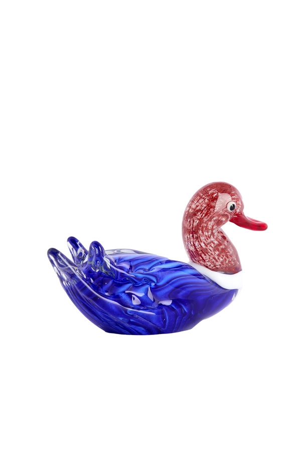 Ornament 18,5x8x11 cm DUCK glass blue purple+red