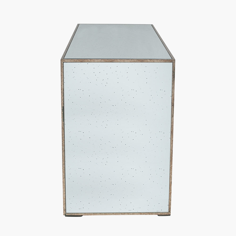 Brindisi Grey Velvet, Antique Metal and Mirror Console Table