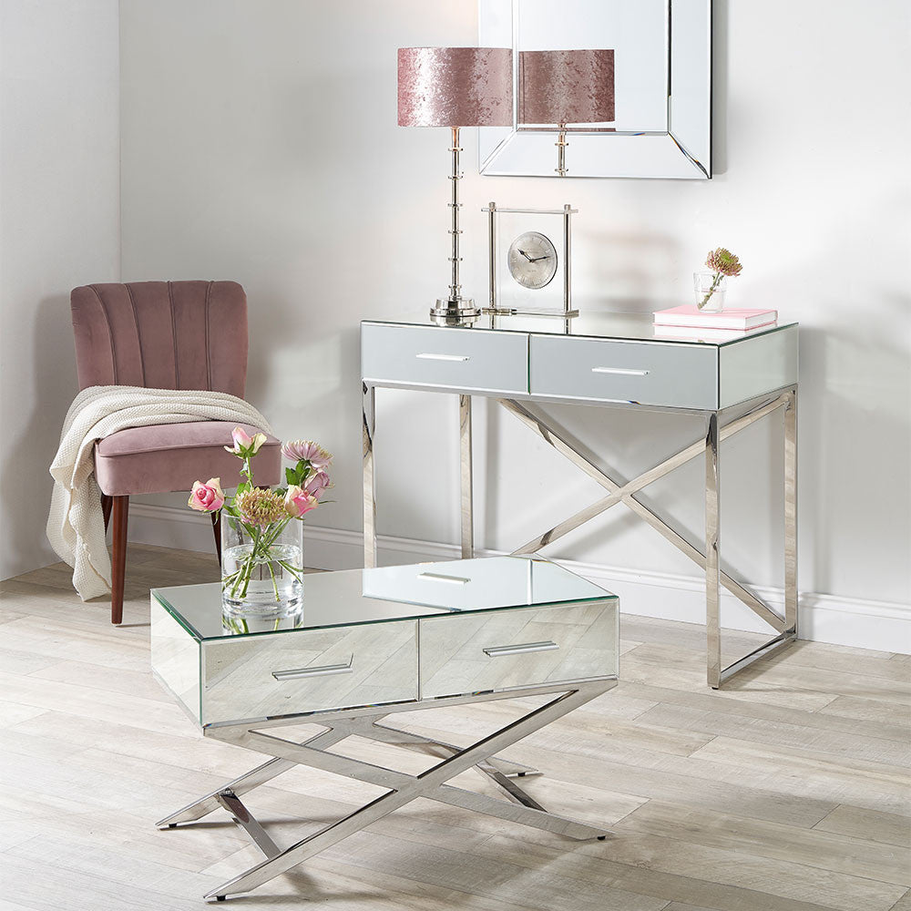 Rocco Silver Mirrored Glass and Metal Coffee Table