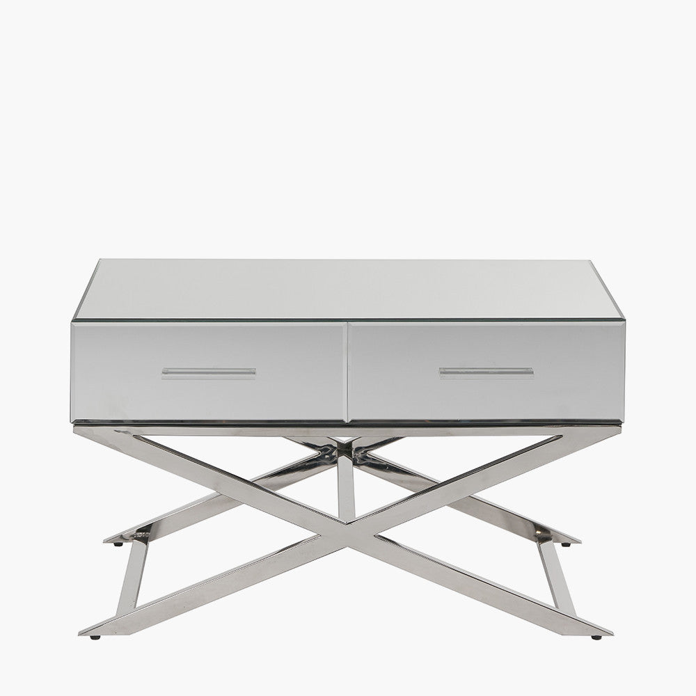 Rocco Silver Mirrored Glass and Metal Coffee Table