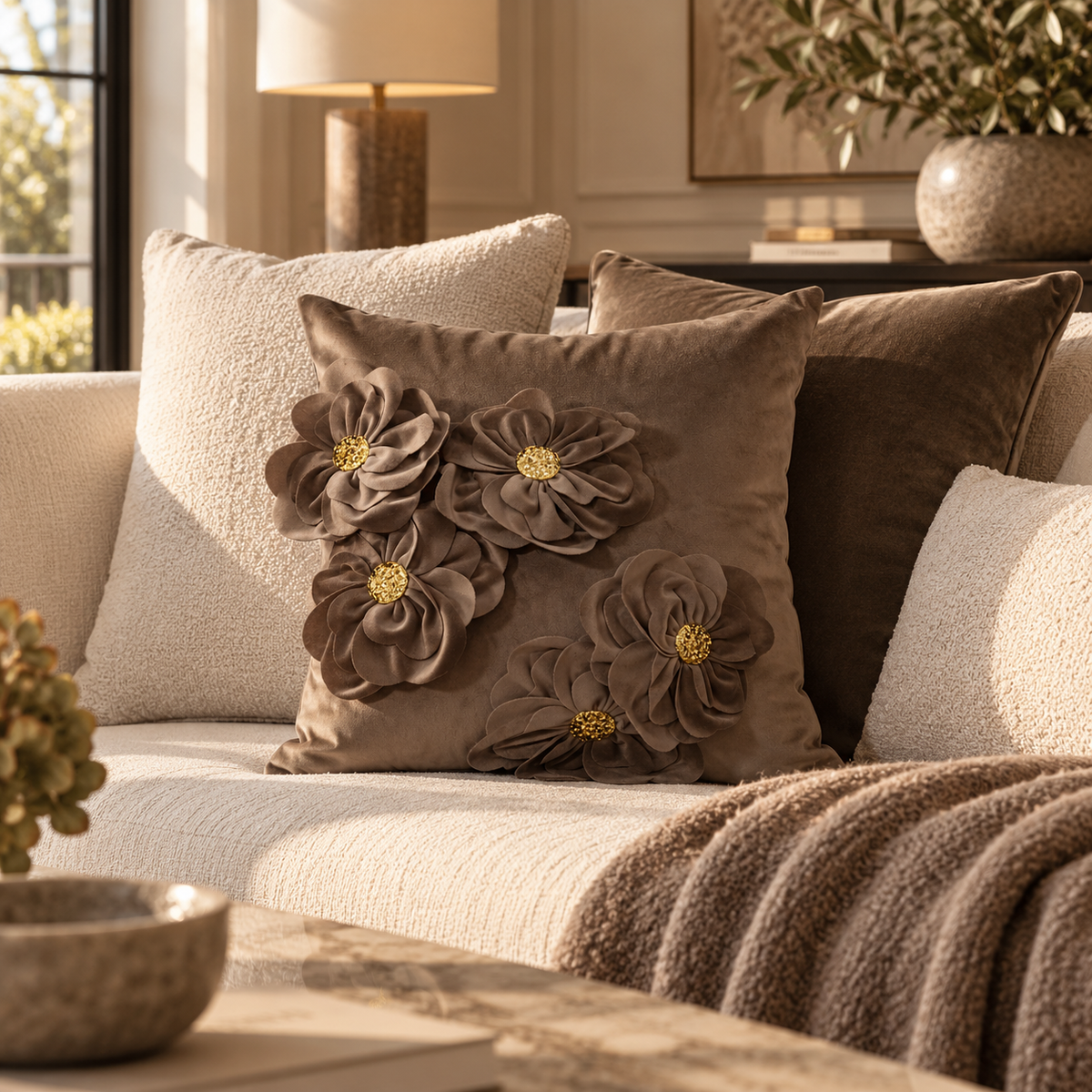 Paul Moneypenny Bloomingwonderful Taupe Cushion