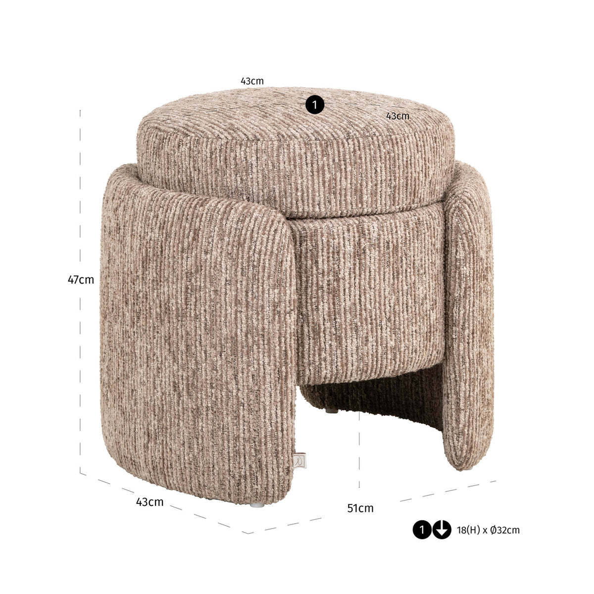 Pouffe & Footstool Cupid mocca linear with storage