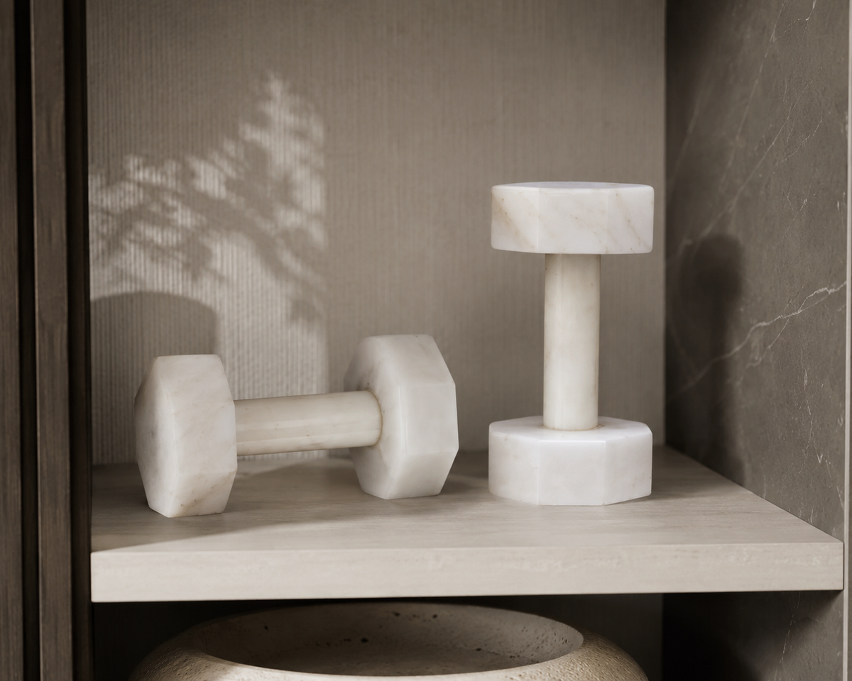Zoro Set of Two Decorative White Marble Dumbbells