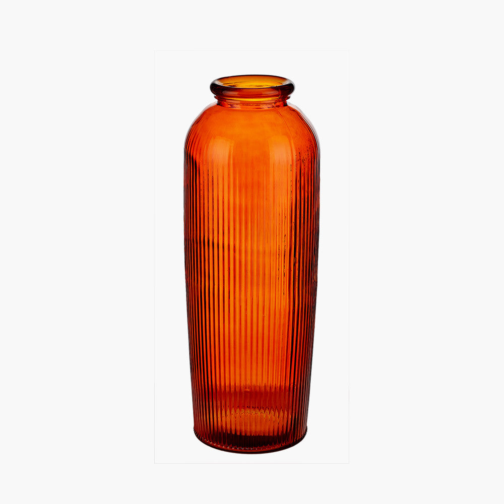 Orange Recycled Glass Ribbed Vase Tall