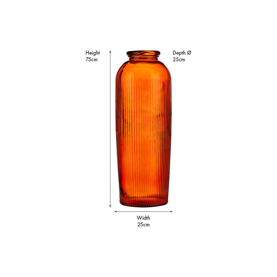 Orange Recycled Glass Ribbed Vase Tall