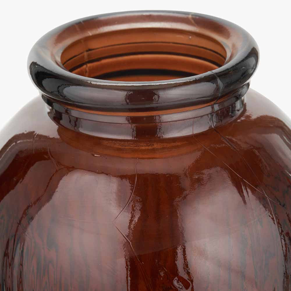 Pecan Brown Recycled Glass Ribbed Vase Tall