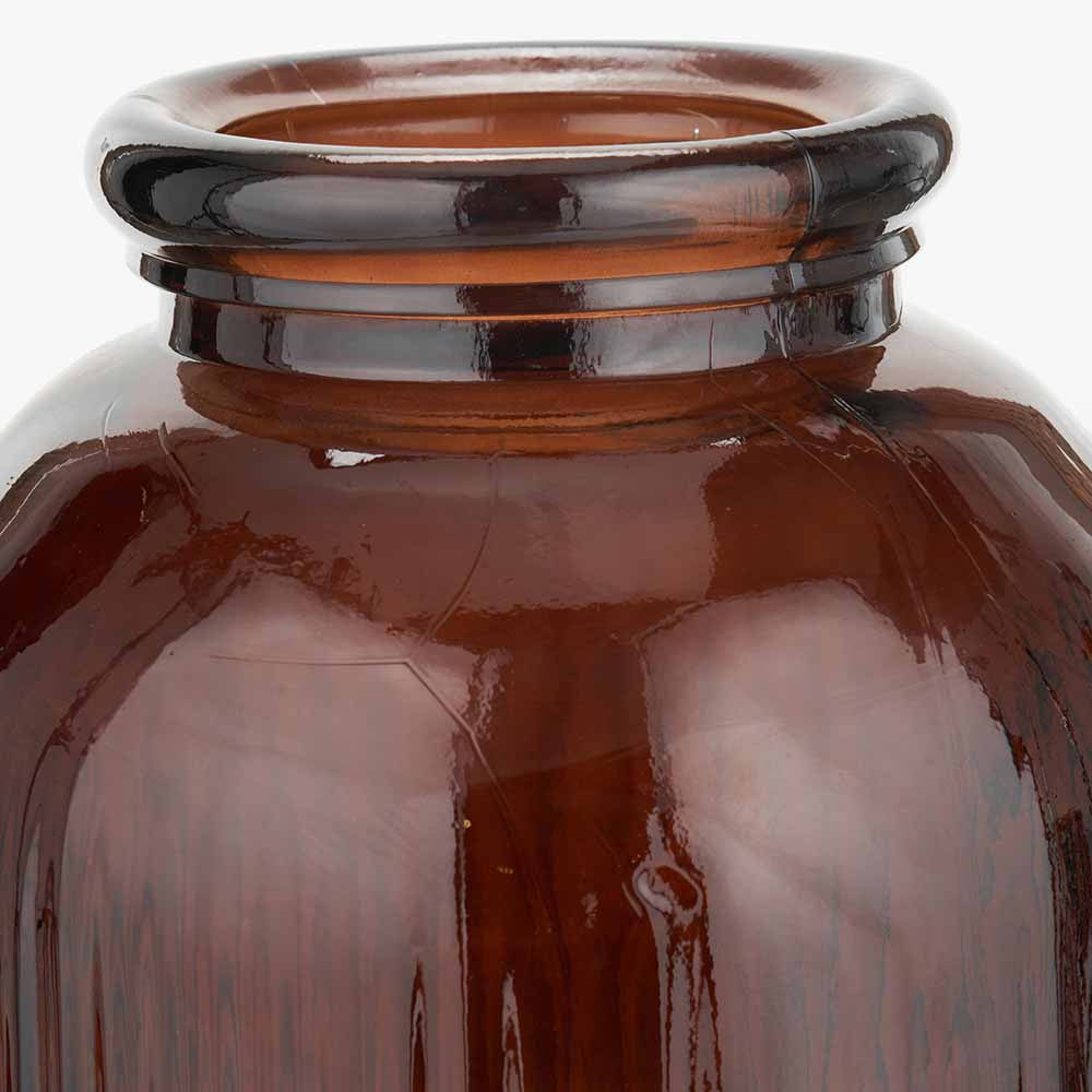 Pecan Brown Recycled Glass Ribbed Vase Tall