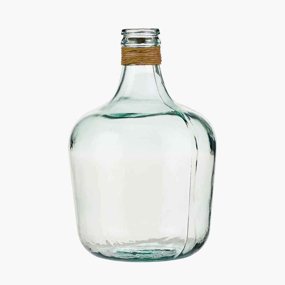 Clear Recycled Medium Bottle Vase With A Raffia Wrapped Neck