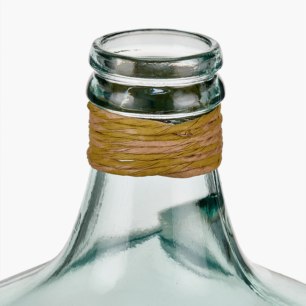 Clear Recycled Medium Bottle Vase With A Raffia Wrapped Neck
