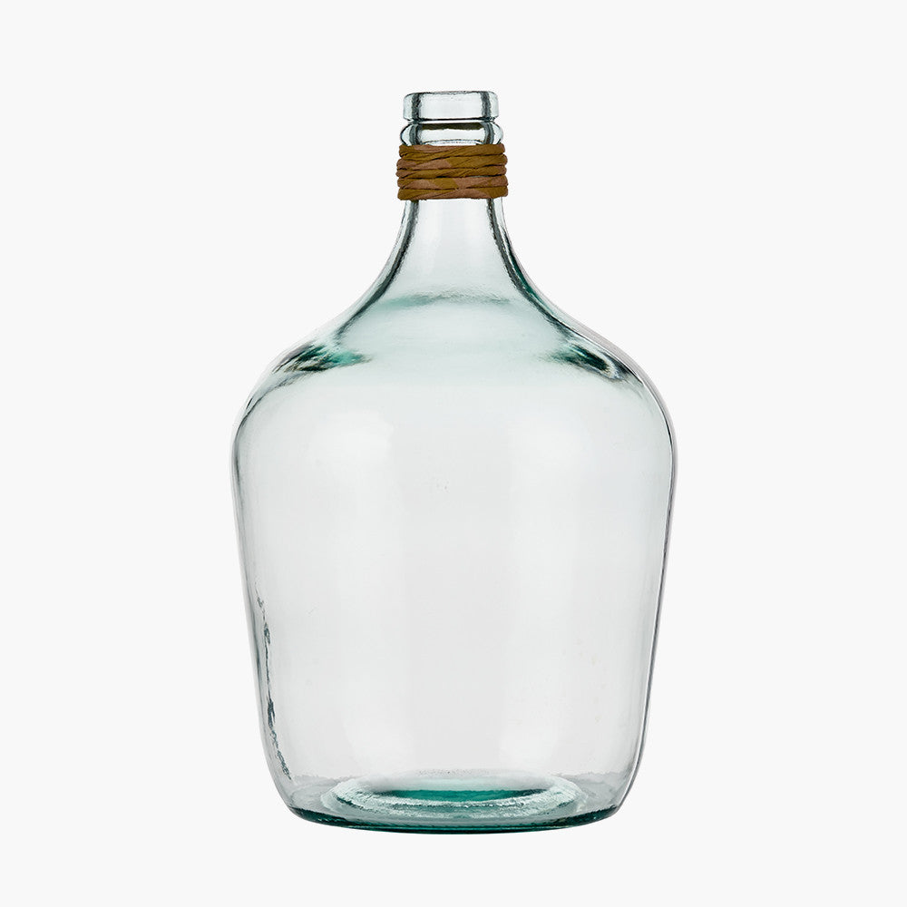 Clear Recycled Small Bottle Vase With A Raffia Wrapped Neck
