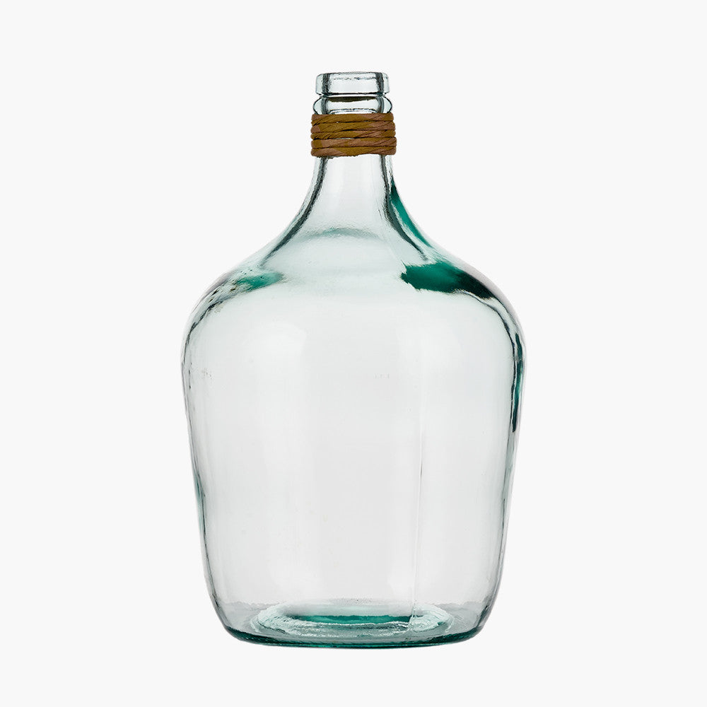 Clear Recycled Small Bottle Vase With A Raffia Wrapped Neck