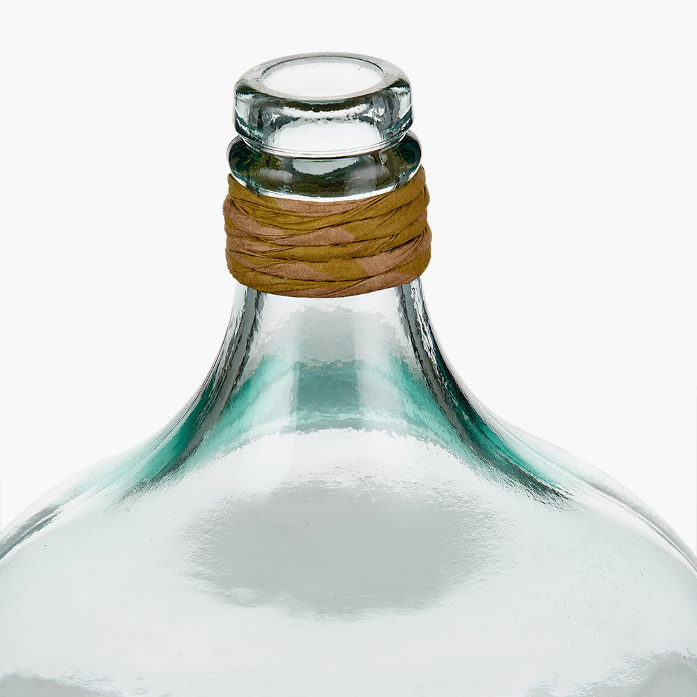 Clear Recycled Small Bottle Vase With A Raffia Wrapped Neck