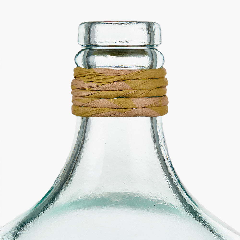 Clear Recycled Small Bottle Vase With A Raffia Wrapped Neck
