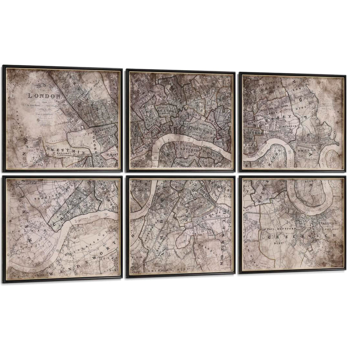 Districts of the Metropolis Framed Prints - Set of 6