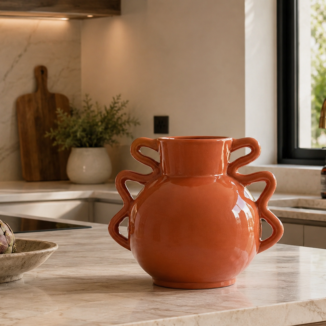 Sonata Small Burnt Orange Vase with Abstract Handles