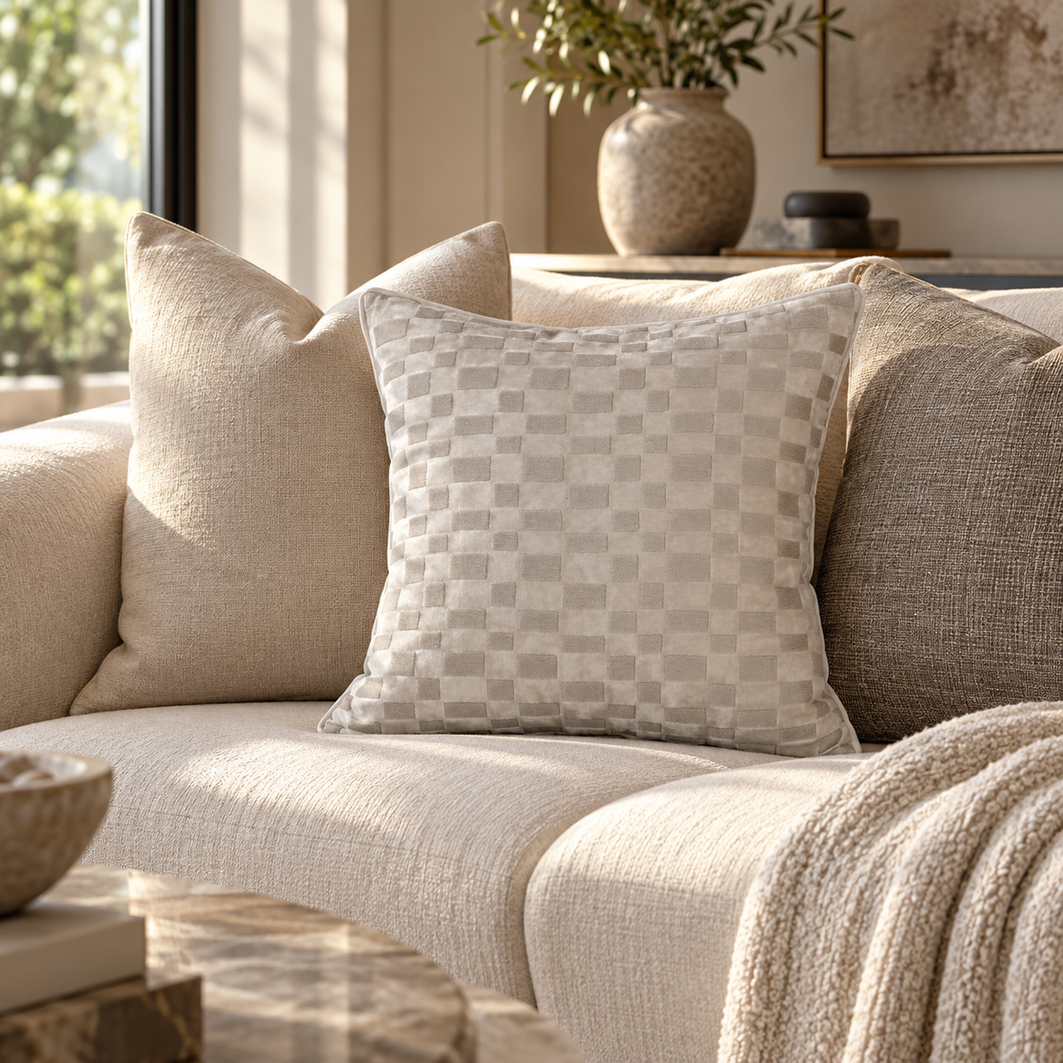 Paul Moneypenny Modblock Ivory Cushion