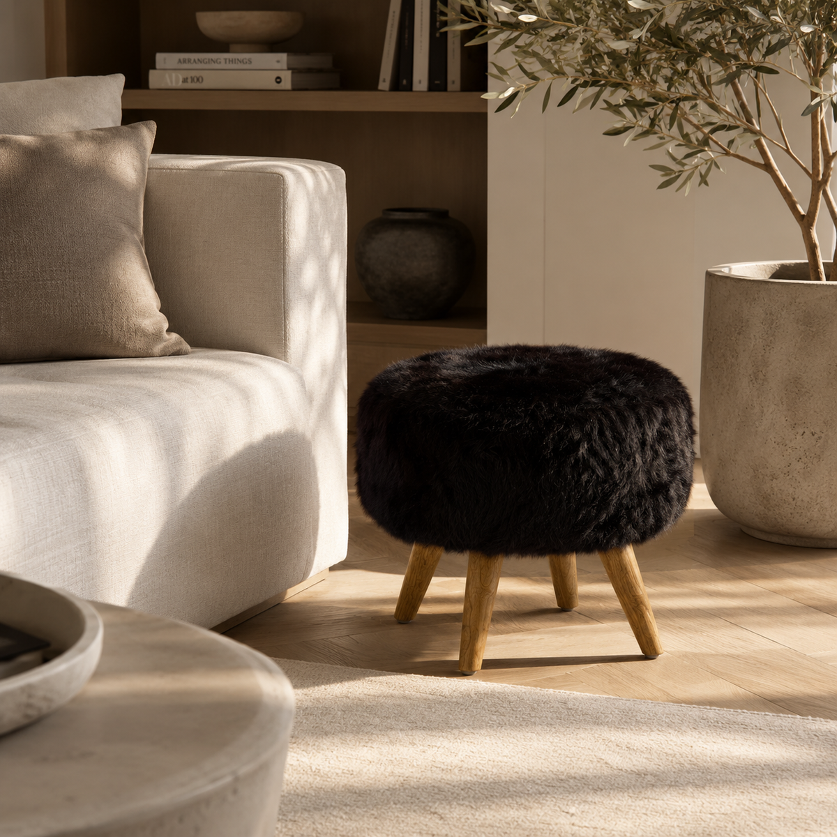 Jahmi Black Fur Stool