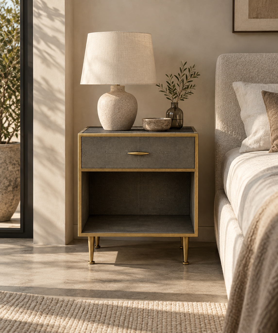 Hampton Bedside Table - Grey Shagreen