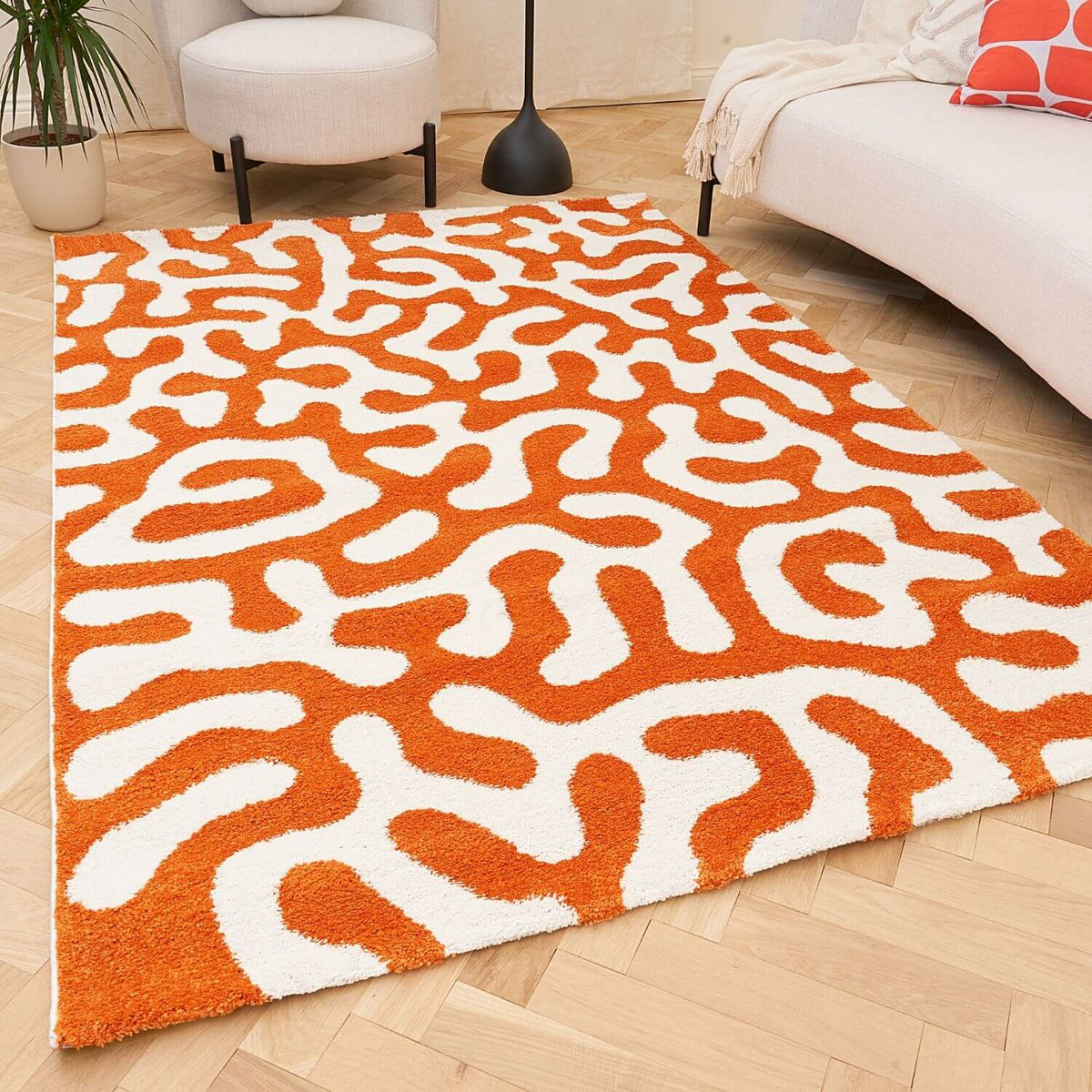 Joli Doodle Orange & White Rug