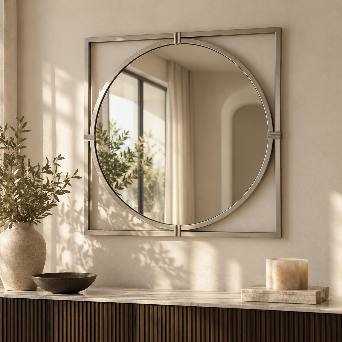 Langli Silver Square Wall Mirror