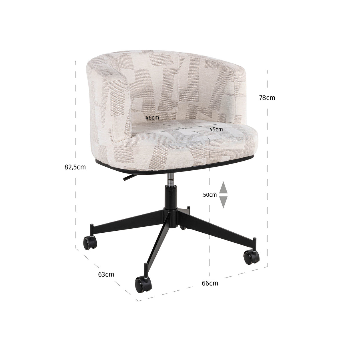 Dining chair Rochenne beige graffic swivel on wheels