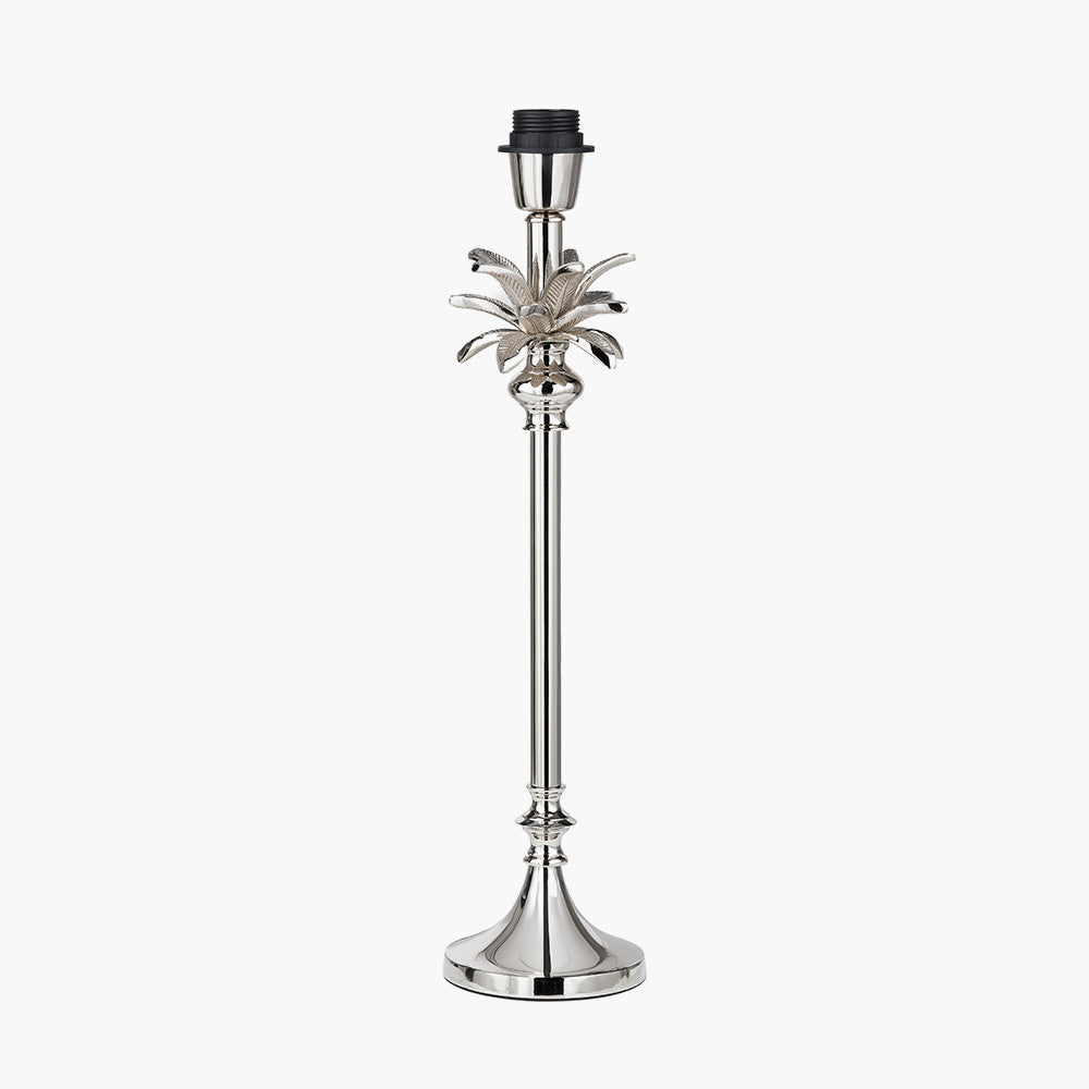 Trafalgar Nickel Metal Palm Tree Table Lamp Base with Harry 30cm Ivory Cotton Mix Cylinder Lampshade