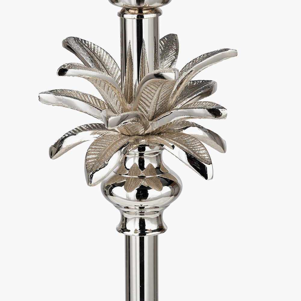 Trafalgar Nickel Metal Palm Tree Table Lamp Base with Harry 30cm Ivory Cotton Mix Cylinder Lampshade