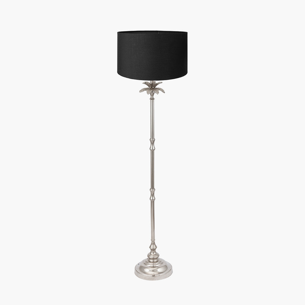 Trafalgar Nickel Metal Palm Tree Floor Lamp Base with Harry 45cm Black Cotton Mix Cylinder Lampshade
