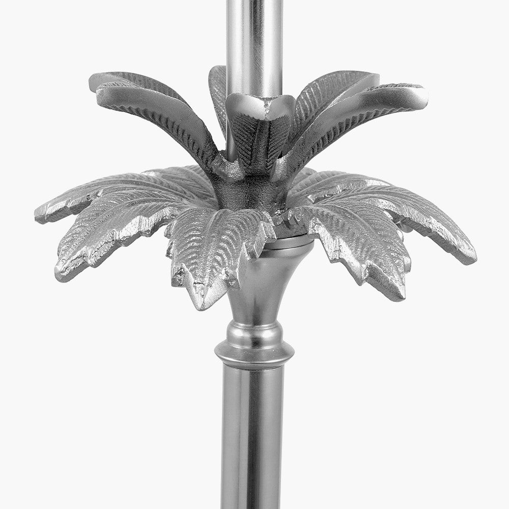 Trafalgar Nickel Metal Palm Tree Floor Lamp Base with Harry 45cm Ivory Cotton Mix Cylinder Lampshade