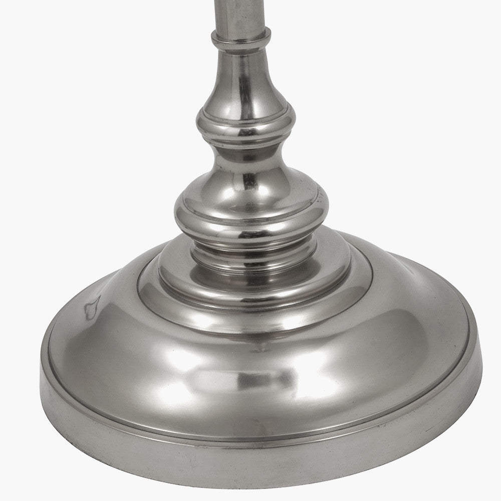 Trafalgar Nickel Metal Palm Tree Floor Lamp Base with Henry 45cm Grey Handloom Cylinder Lampshade