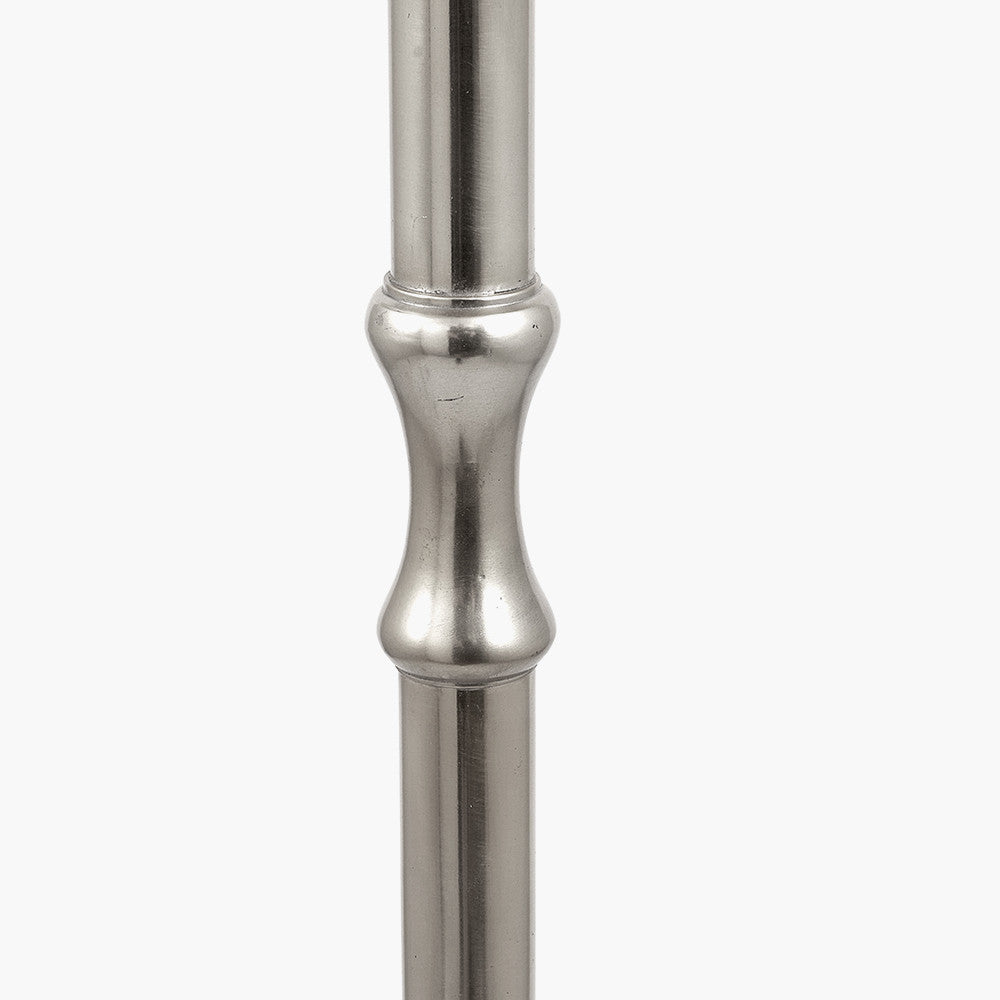 Trafalgar Nickel Metal Palm Tree Floor Lamp Base with Henry 45cm Grey Handloom Cylinder Lampshade