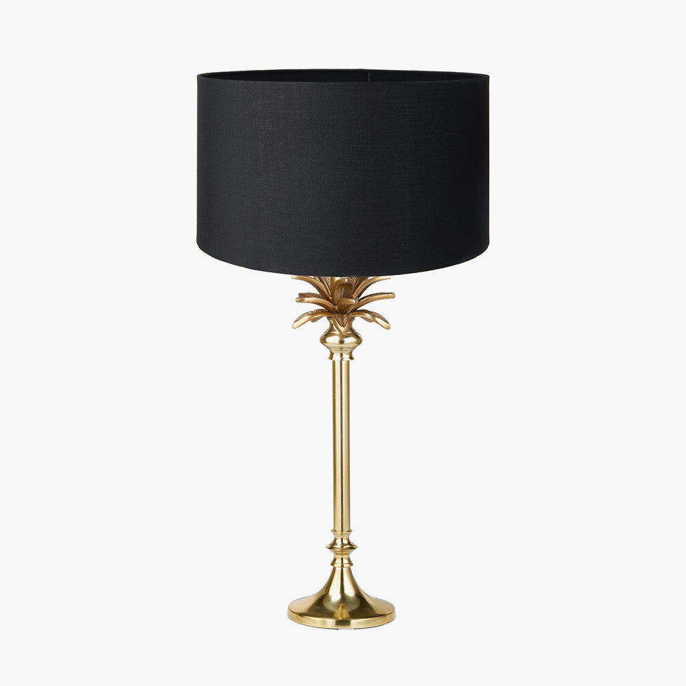 Trafalgar Gold Metal Palm Tree Table Lamp Base with Harry 35cm Black Cotton Mix Cylinder Lampshade