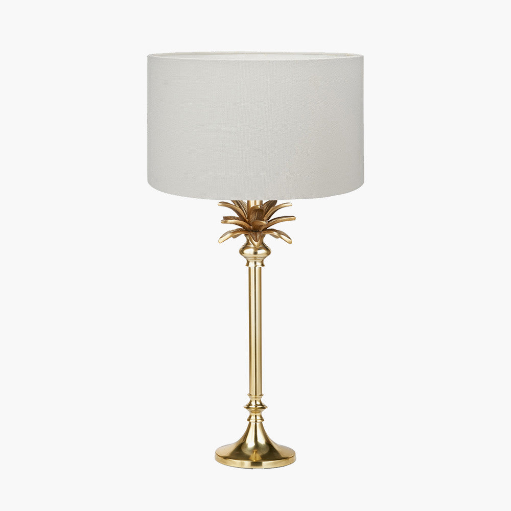 Trafalgar Gold Metal Palm Tree Table Lamp Base with Henry 35cm White Handloom Cylinder Lampshade