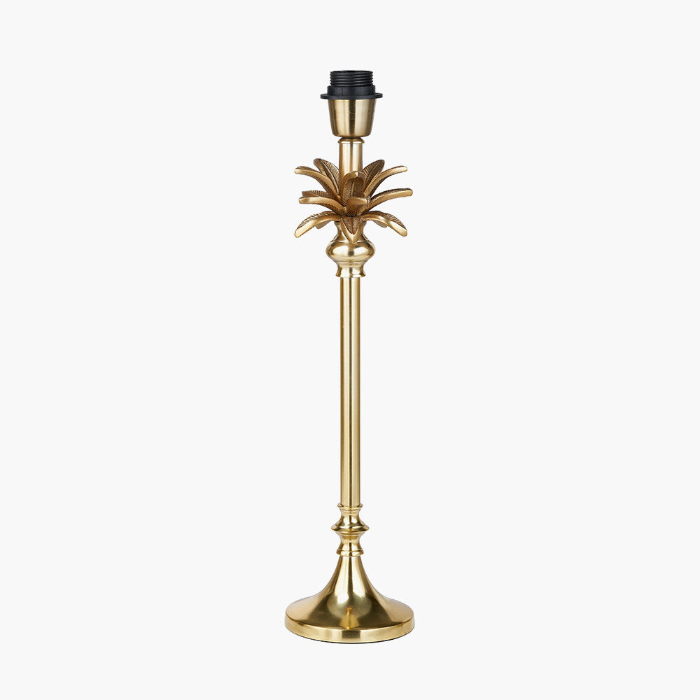 Trafalgar Gold Metal Palm Tree Table Lamp Base with Stellan 35cm Black Slubbed Silk Mix Gold Lined Cylinder Lampshade