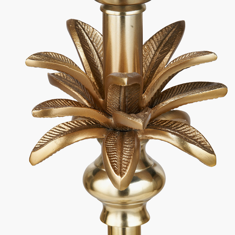 Trafalgar Gold Metal Palm Tree Table Lamp Base with Stellan 35cm Black Slubbed Silk Mix Gold Lined Cylinder Lampshade