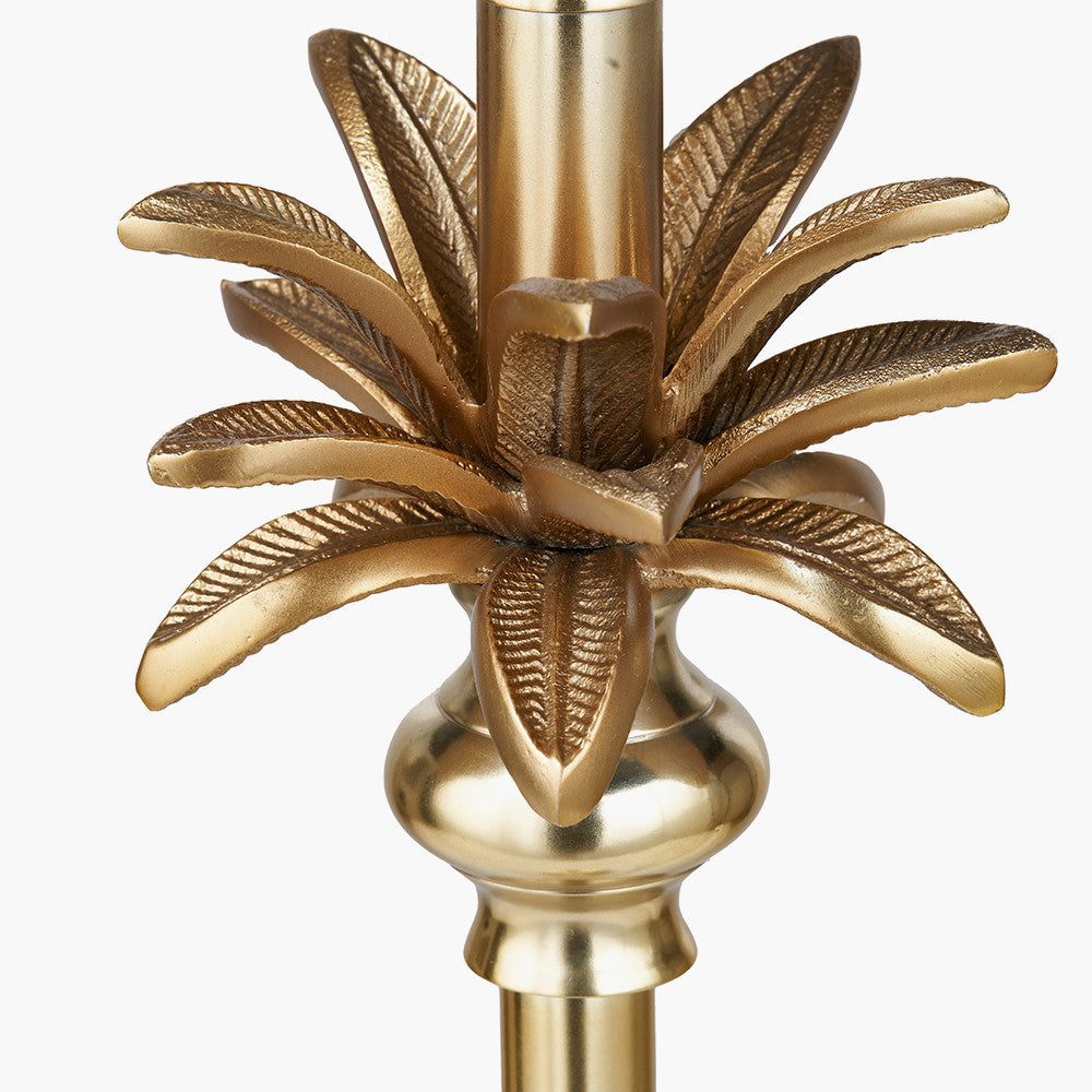 Trafalgar Gold Metal Palm Tree Table Lamp Base with Stellan 35cm Green Slubbed Silk Mix Gold Lined Cylinder Lampshade