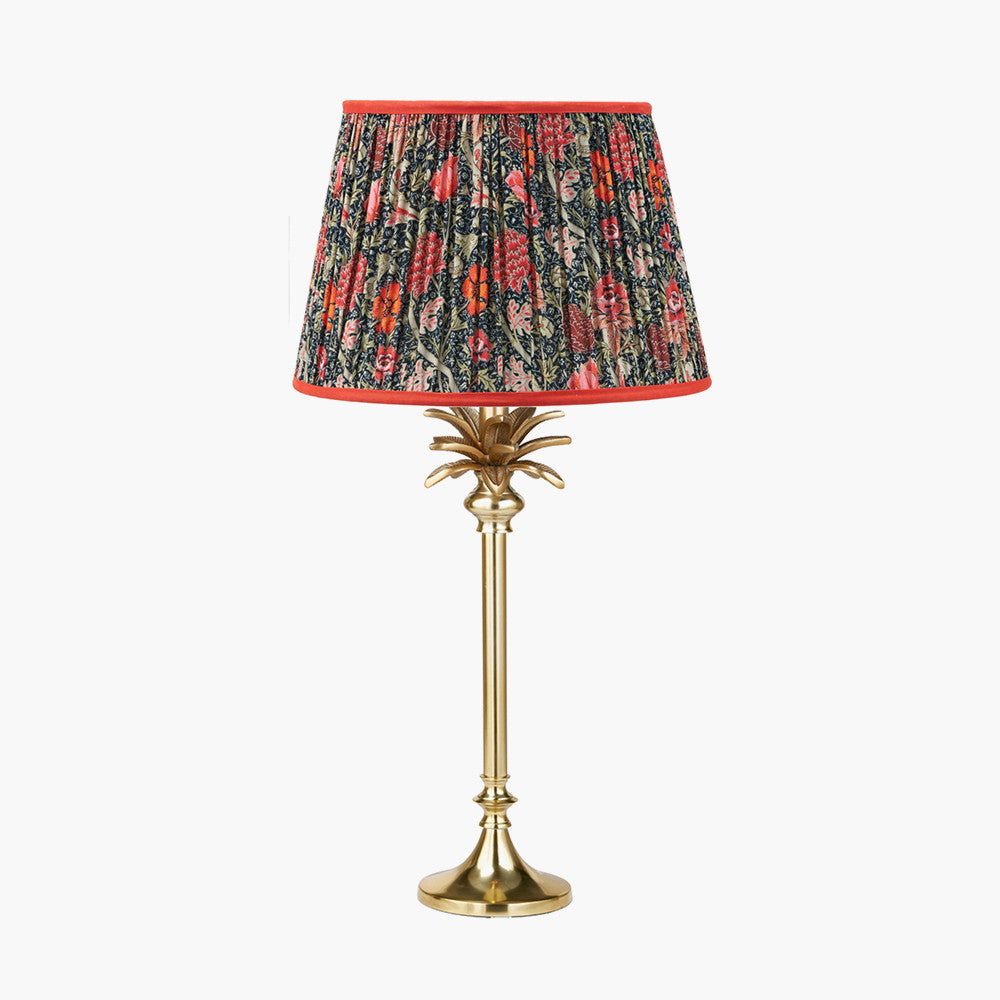 Trafalgar Gold Metal Palm Tree Table Lamp Base with Floressa 35cm Red Floral Patterned Mushroom Pleat Tapered Lamp Shade