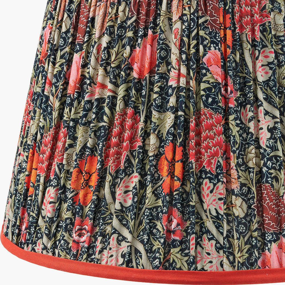 Trafalgar Gold Metal Palm Tree Table Lamp Base with Floressa 35cm Red Floral Patterned Mushroom Pleat Tapered Lamp Shade