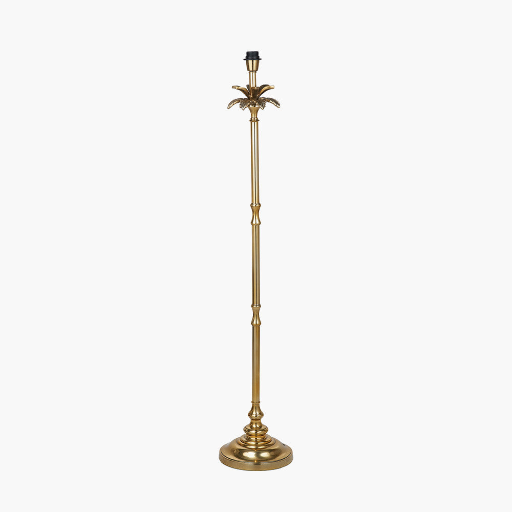 Trafalgar Gold Metal Palm Tree Floor Lamp Base with Stellan 45cm Green Slubbed Silk Mix Gold Lined Cylinder Lampshade