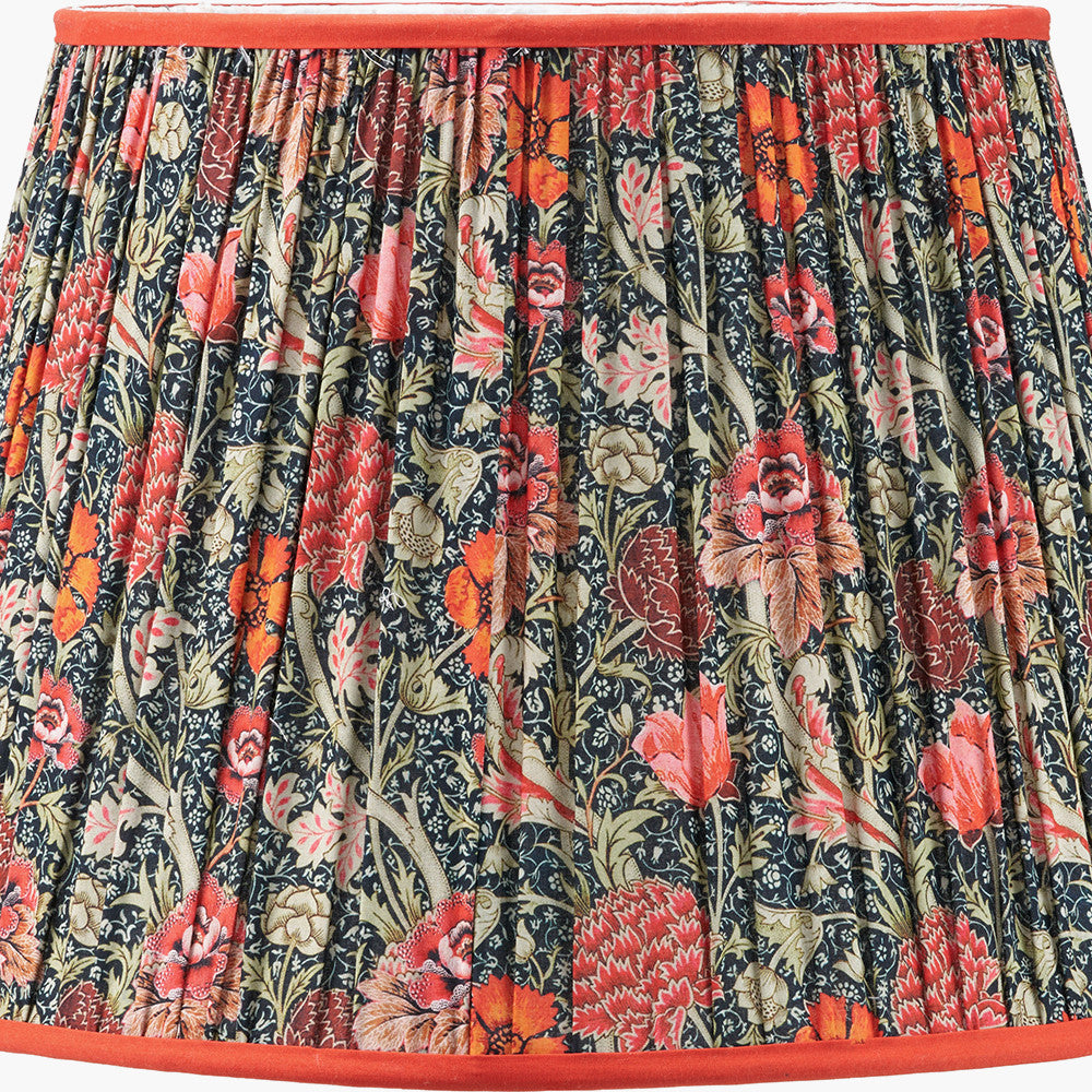 Trafalgar Gold Metal Palm Tree Floor Lamp Base with Floressa 45cm Red Floral Patterned Mushroom Pleat Tapered Lamp Shade