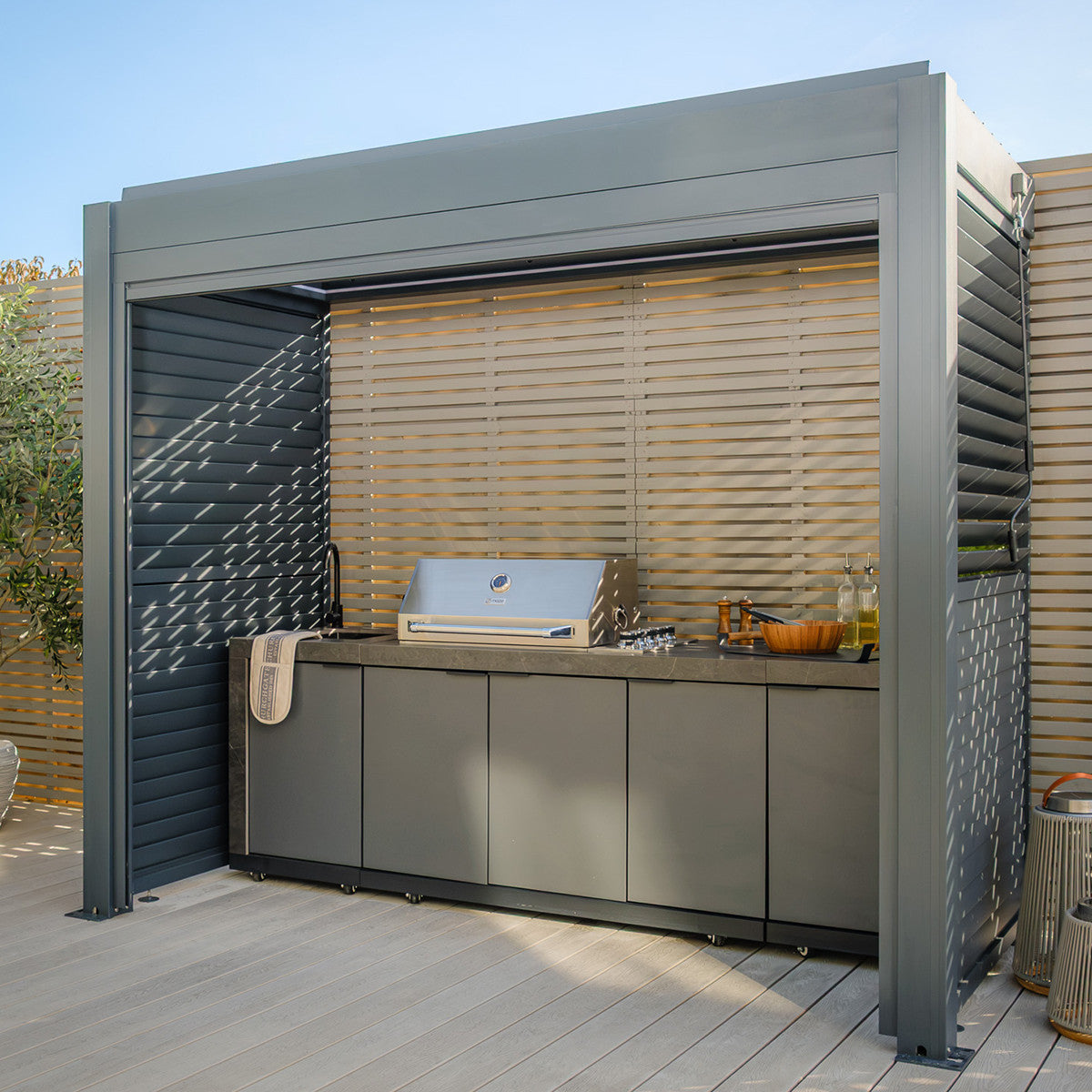 Eden Aluminium BBQ Shelter 3m x 1.4m Pergola - Grey