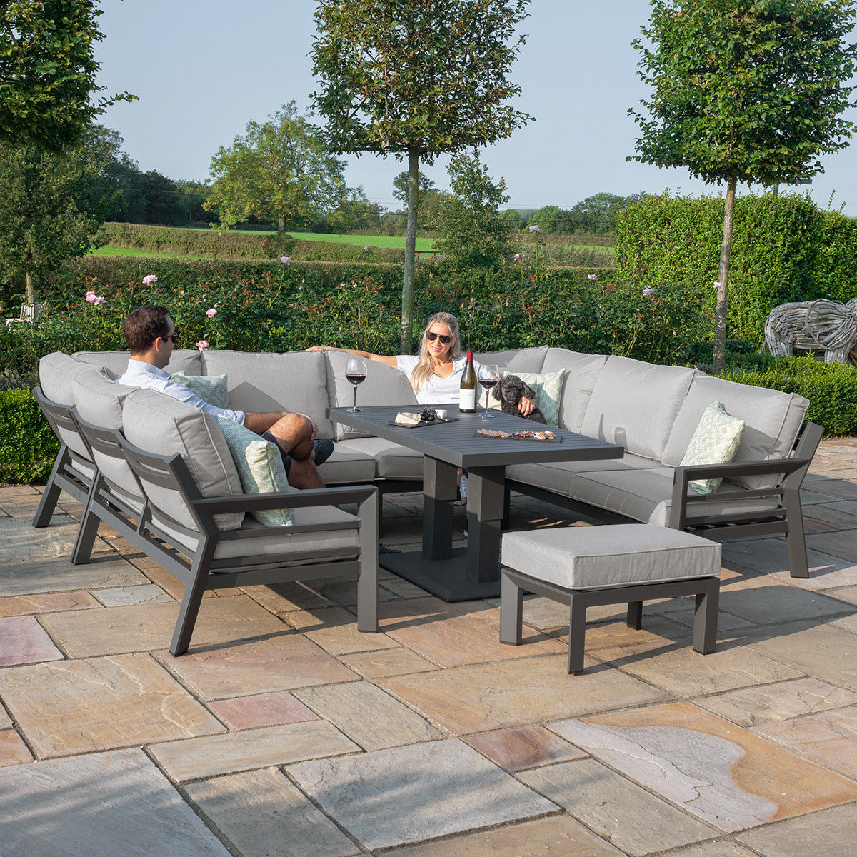 New York U-Shaped Sofa Set with Rising Table / Dove Grey