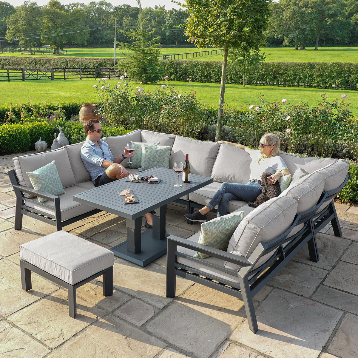 New York U-Shaped Sofa Set with Rising Table / Dove Grey