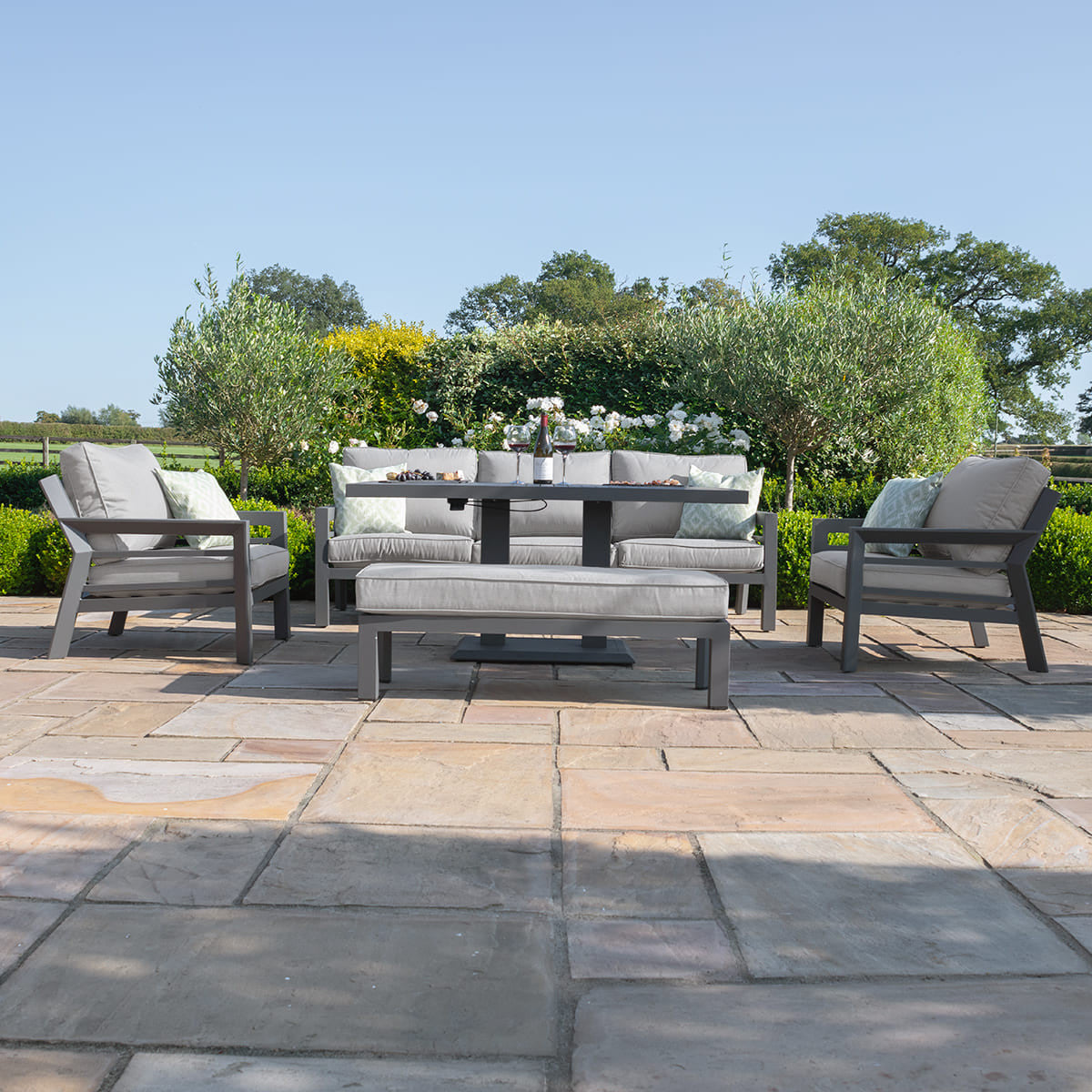 New York 3 Seat Sofa Set with Rising Table / Dove Grey