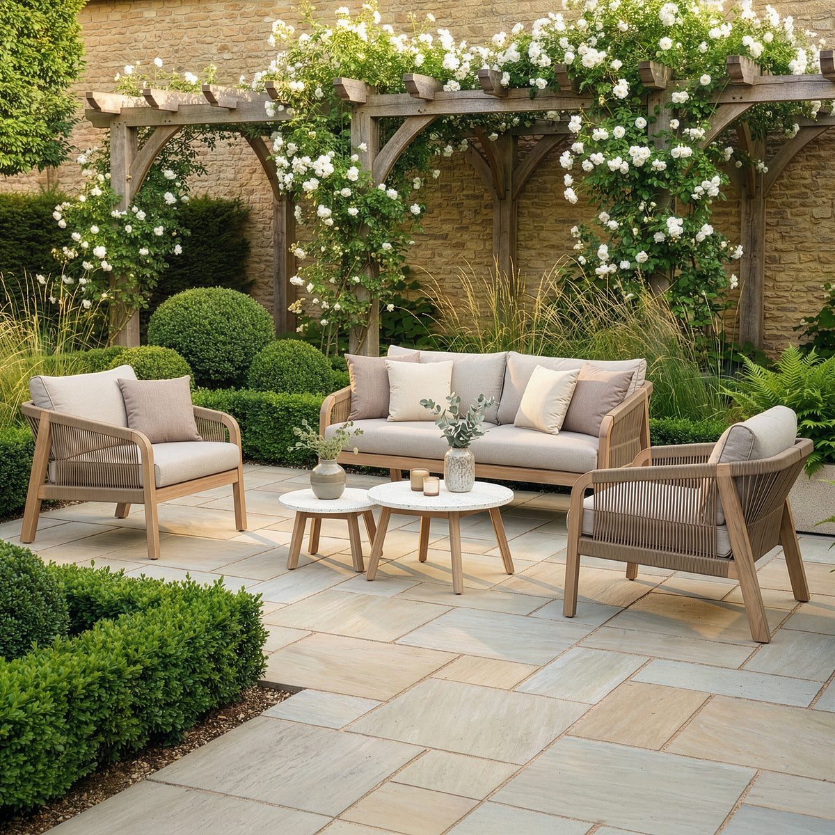 Antigua 2 Seat Sofa Set with Terrazzo Tables