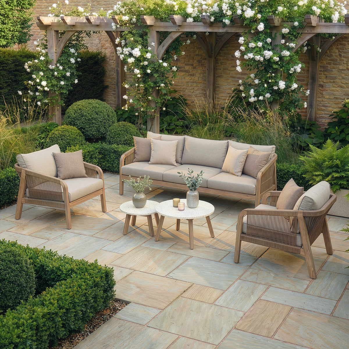 Antigua 3 Seat Sofa Set with Terrazzo Tables