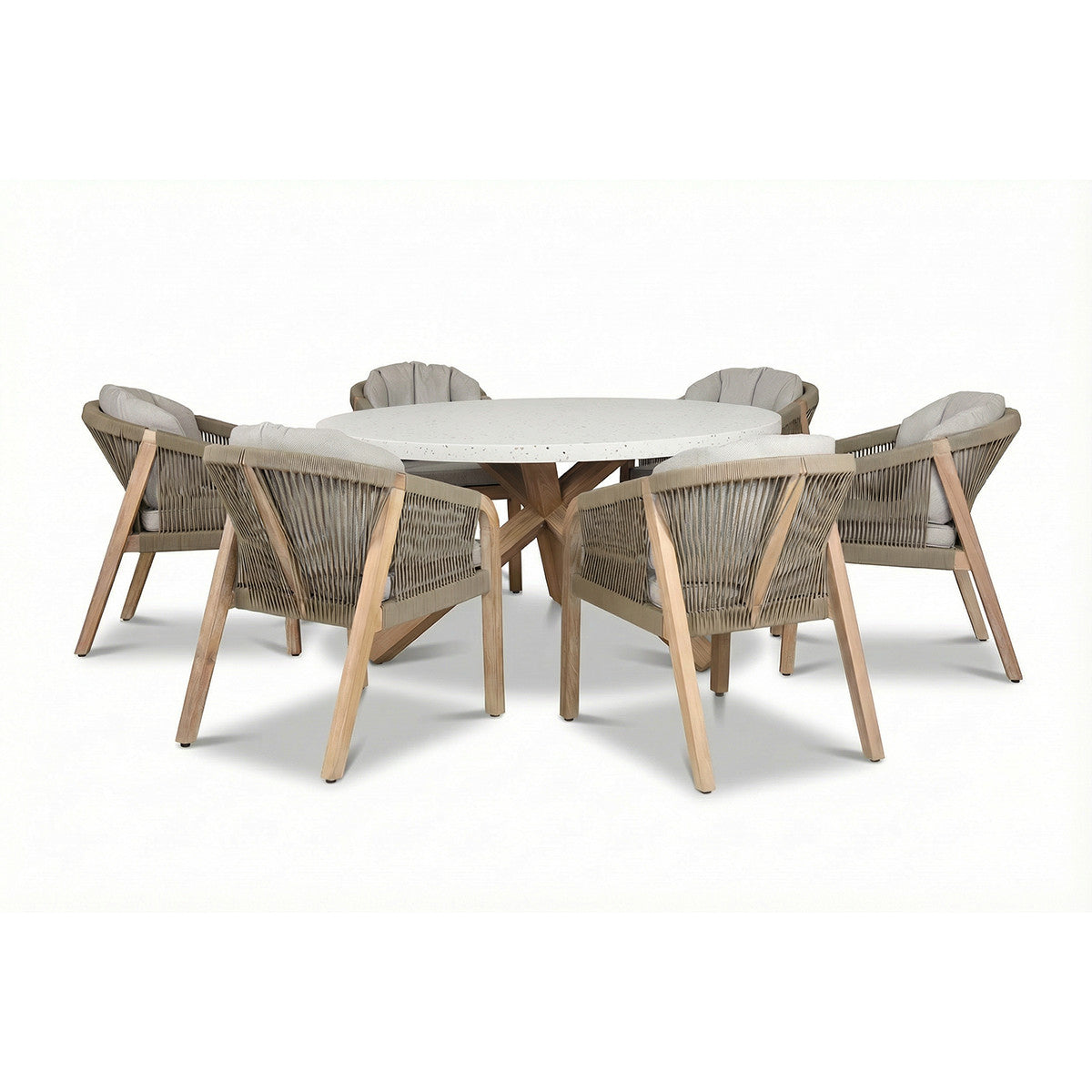 Antigua 6 Seat Round Dining Set with Terrazzo Table