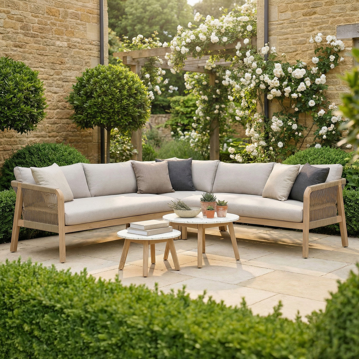 Antigua Corner Sofa Set with 2 x Round Terrazzo Tables