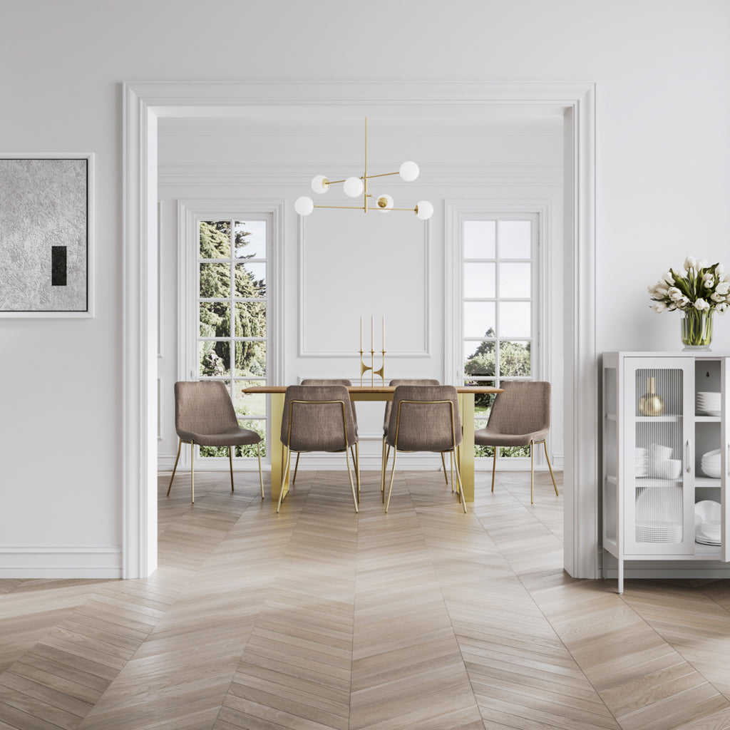 Antibes Gold Dining Table 6 Carlo Taupe Chairs