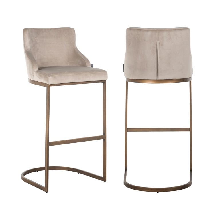 Bar stool Bolton khaki velvet / brushed gold fire retardant (FR-Quartz 903 Khaki)